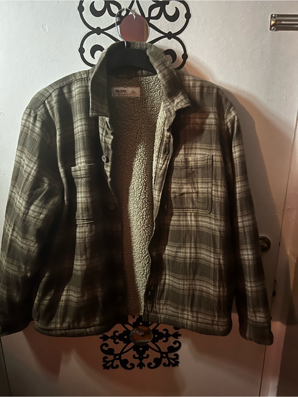Hollister Olive Green Plaid Sherpa-Lined Jacket